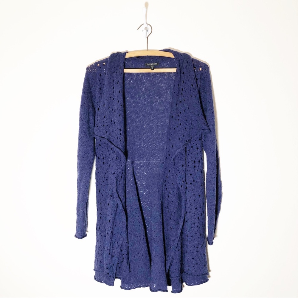 Eileen Fisher MP Purple Open Knit Cardigan Long Flare